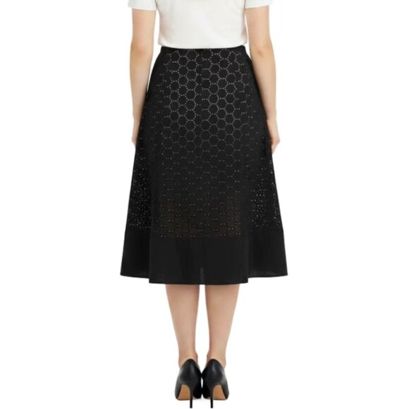 Grace Dane Lewis Cotton Eyelets Flare Skirt Lined Black Side Zip Womens Size 8 - Picture 3 of 6